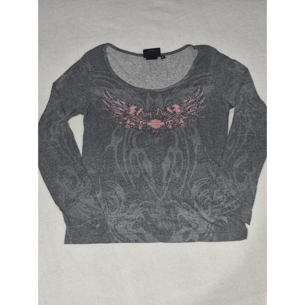 Harley-Davidson Mens L Gray Long Sleeve T Shirt Cajun Lafayette LA Eagle